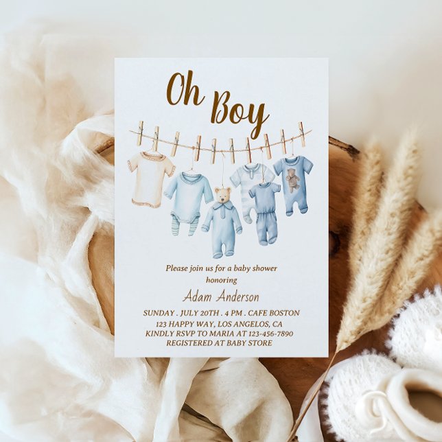 Invitation Oh Baby shower garçon | Thème de ligne de vêtement (Créateur téléchargé)