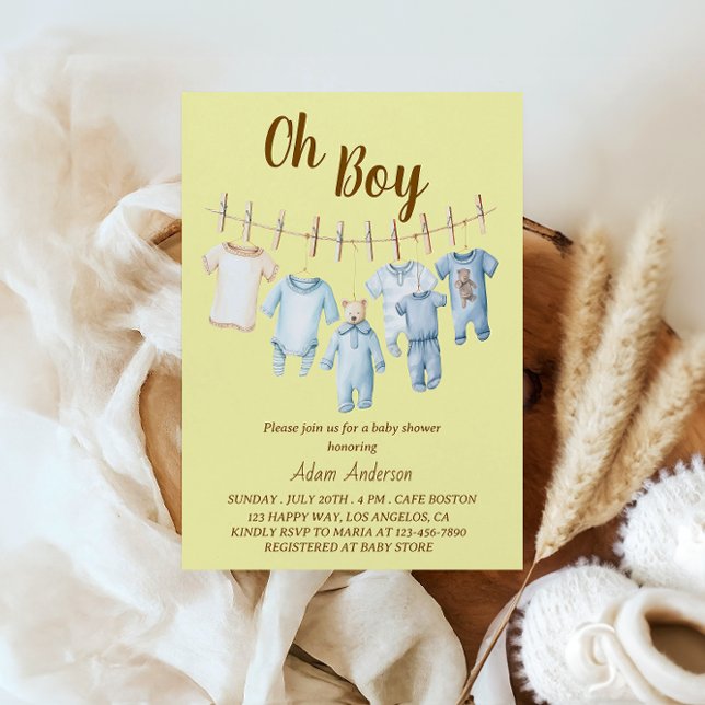 Invitation Oh Baby shower garçon | Thème de ligne de vêtement (Créateur téléchargé)