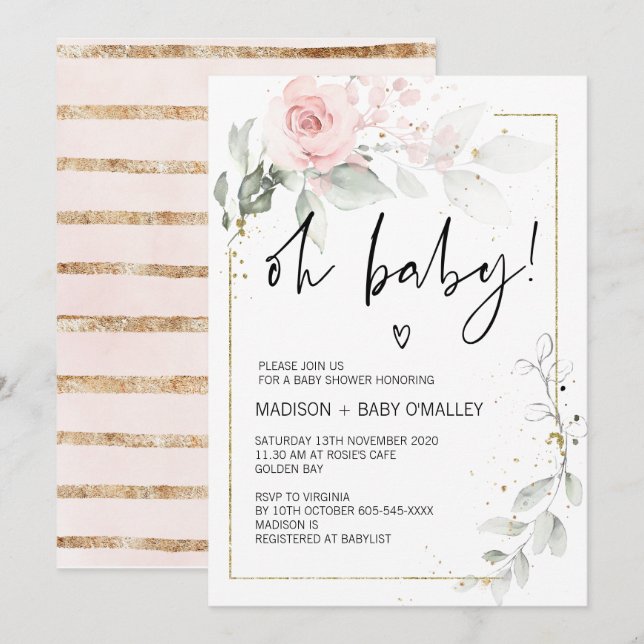 Invitation Oh Baby shower Genre Neutral Bébé Flore Bassin (Devant / Derrière)