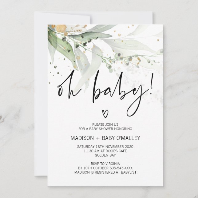 Invitation Oh Baby shower Genre Neutre Bébé Bassin Vert (Devant)