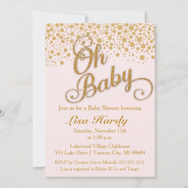 Invitation Oh Baby shower Invitation| Rose et or bleus (Devant)