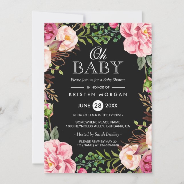 Invitation Oh Baby shower Moderne Belle Wreath Florale Wrap (Devant)