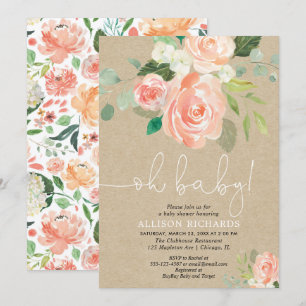 Invitation Oh baby shower papier d'emballage rustique de bébé