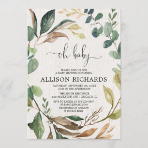 Invitation Oh baby shower rustique neutre de région boisée de