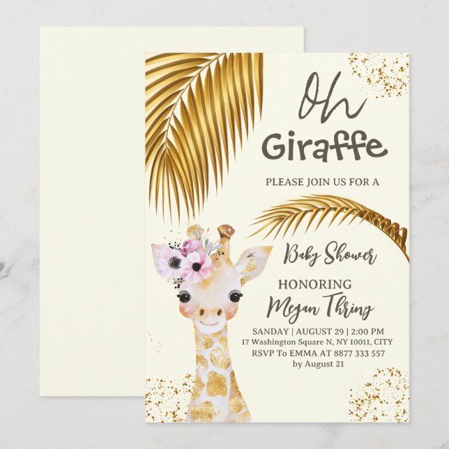 Invitation oh baby shower safari girafe (Devant / Derrière)