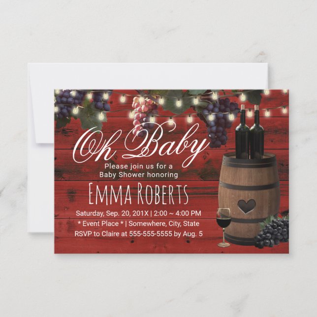 Invitation Oh Baby shower Vin Russe Baril Pays Barre Rouge (Devant)