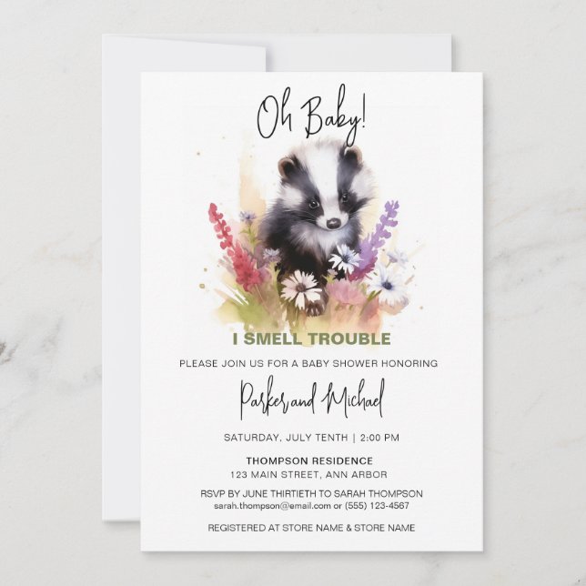 Invitation Oh Baby Skunk Baby showers animaux boisés (Devant)