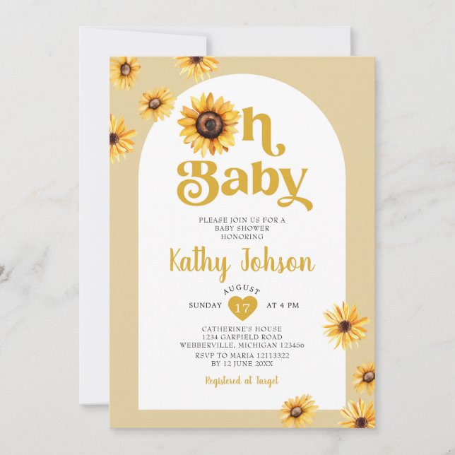 Invitation Oh Baby Sunflowers Arch Baby shower Boho (Devant)