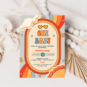 Invitation Oh Baby Super Retro Rainbow Baby shower Party