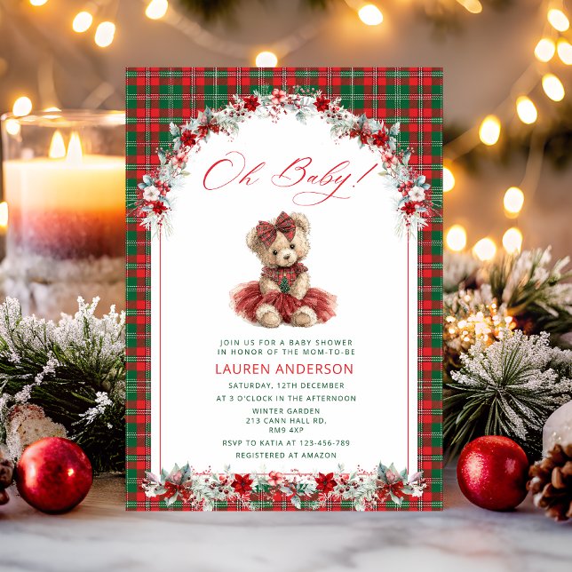 Invitation Oh Baby Teddy Ours Baby shower de Noël (Créateur téléchargé)