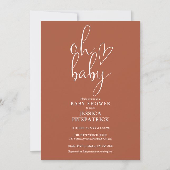 Invitation Oh Baby Terracotta Genre Baby shower neutre (Devant)
