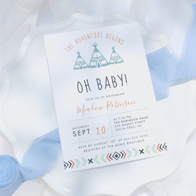 Invitation Oh Baby Tribal TeePee Aventure commence le Baby sh (Créateur téléchargé)