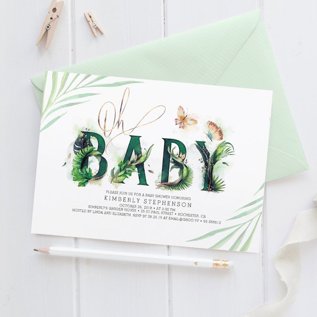 Invitation Oh Baby Tropical Green and Gold Baby shower (Créateur téléchargé)