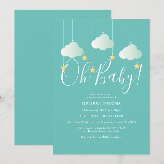 Invitation Oh Baby Twinkle Twinkle Baby shower / Sprinkle (Devant / Derrière)