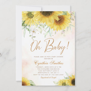 Invitation Oh Baby Watercolor Baby shower floral de tournesol