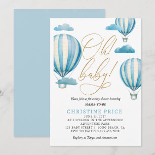 Invitation Oh Baby Watercolor Hot Air Balloons Baby shower