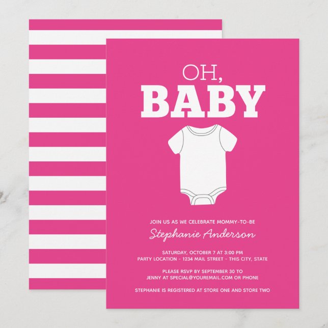 Invitation Oh Baby - Whimsical Tee Hot rose Girl Douche (Devant / Derrière)