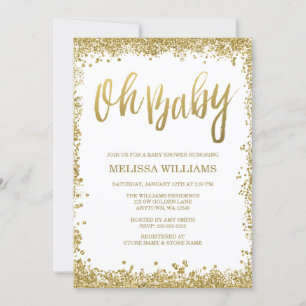 Invitation Oh Baby White Gold Parties scintillant Baby shower