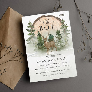 Invitation Oh Baby Woodland aquarelle Rustique Fête de Bébé 