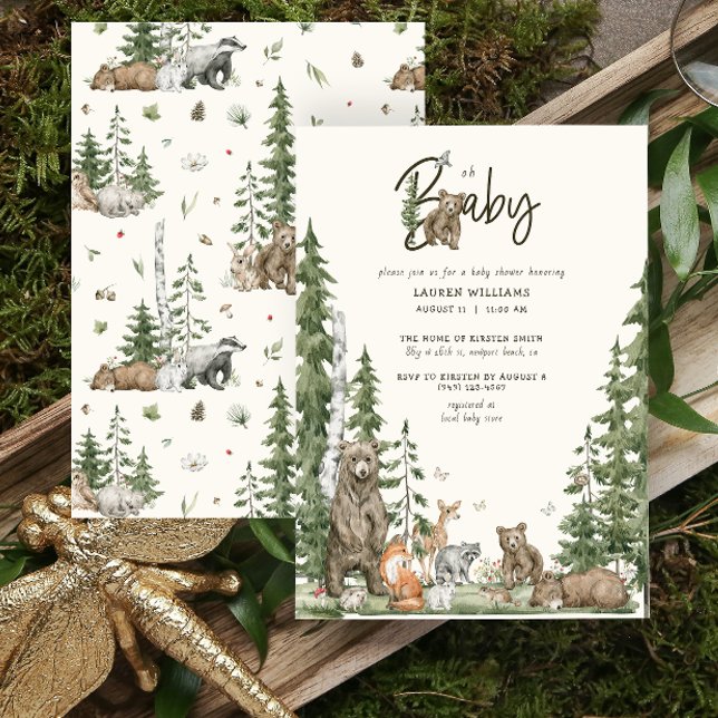 Invitation Oh Baby Woodland Forest Cute Animaux Baby shower (Oh Baby Shower invitation)