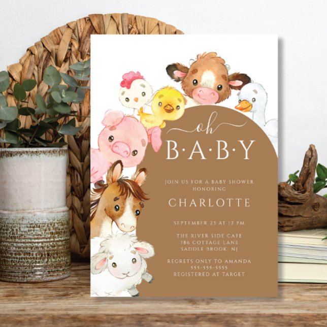 Invitation Oh BabyFarm Animaux Baby shower (Créateur téléchargé)