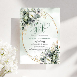 Invitation Oh Bébé Aquarelle Verdure C'est une Fille Invitati