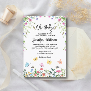 Invitation oh bébé, baby shower aquarelle fleur sauvage éléga