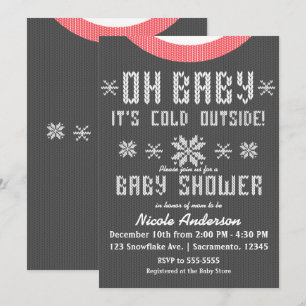 Invitation OH BÉBÉ Baby shower hiver Knit Sweater Gris Rouge