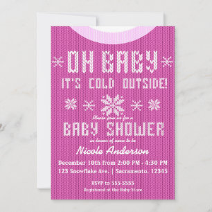 Invitation OH BÉBÉ Baby shower hiver Knit Sweater rose