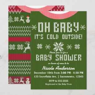 Invitation OH BÉBÉ Baby shower hiver Knit Sweater Rouge Vert