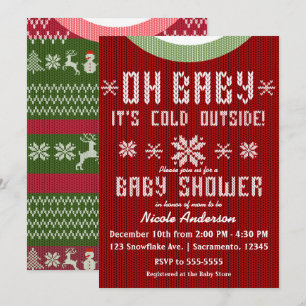 Invitation OH BÉBÉ Baby shower hiver Knit Sweater Rouge Vert