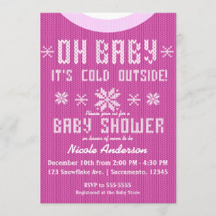 Invitation OH BÉBÉ Baby shower hivernal Knit Chandail rose