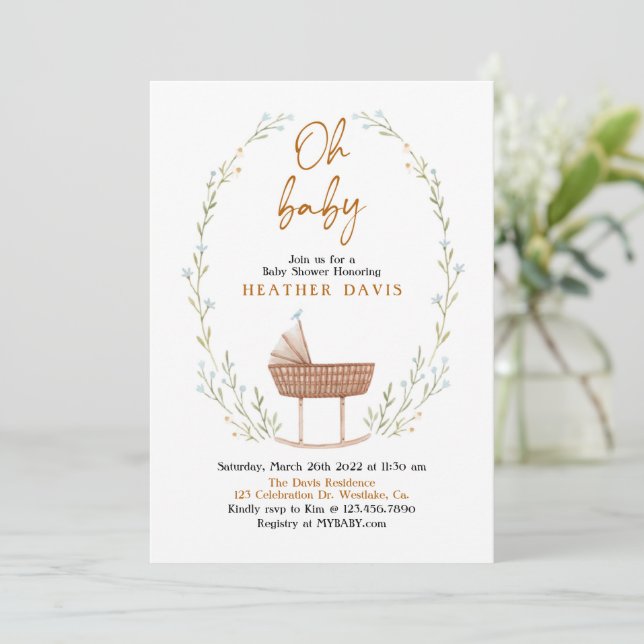 Invitation Oh bébé, Baby shower, neutre pour le genre (Debout devant)