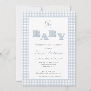 Invitation Oh Bébé Bleu Gingham à Carreaux Garçon Baby shower