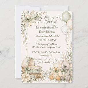 Invitation Oh Bébé Canard et Koala Fête de Naissance Verte Ne