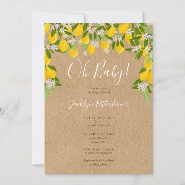 Invitation Oh Bébé Citrons Rustiques Blossom Baby shower de v (Devant)