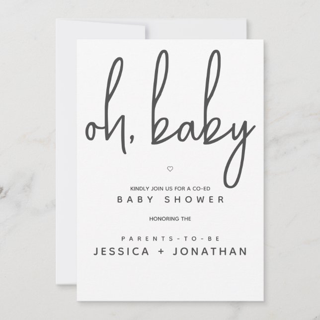 Invitation Oh bébé Co-Ed minimal Baby shower simple (Devant)