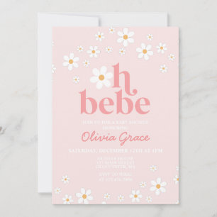 Invitation Oh Bebe Daisy Baby shower rétro rose