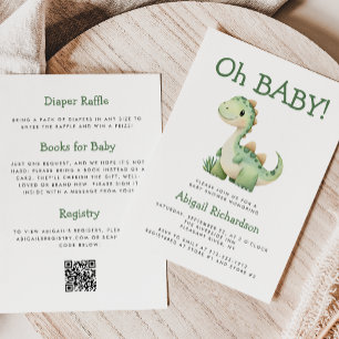 Invitation Oh Bébé Dinosaur Vert Mignon Code QR Baby Shower