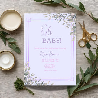 Invitation Oh bébé Elegant Verdure et Baby shower rose