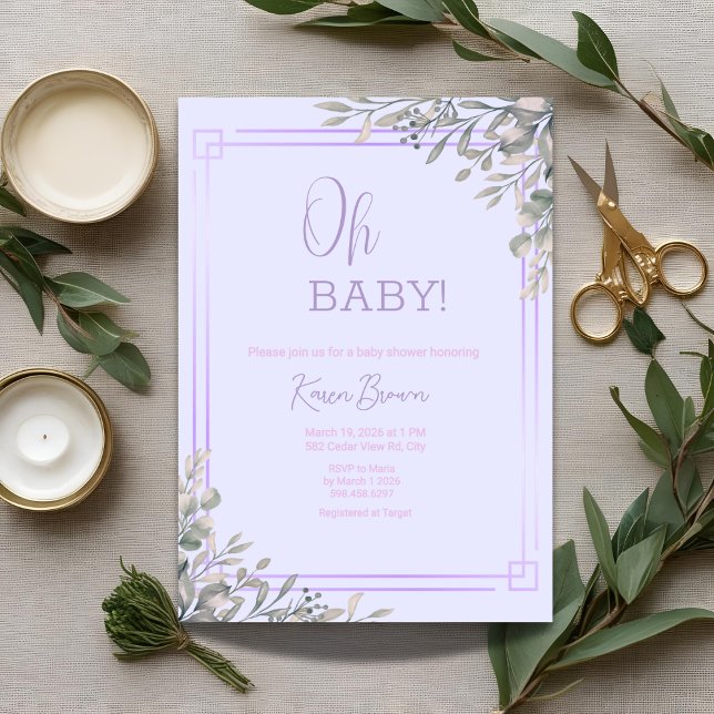 Invitation Oh bébé Elegant Verdure et Baby shower rose (Créateur téléchargé)