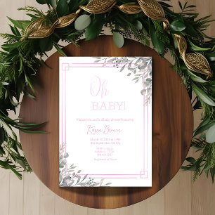 Invitation Oh bébé Elegant Verdure et Baby shower rose