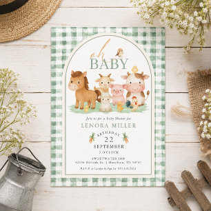 Invitation Oh Bébé ! Fête de bébé animaux de la ferme à carre