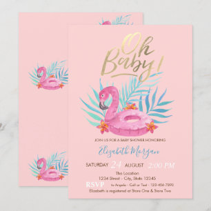 Invitation Oh Bébé Fête de Bébé Flamant Rose