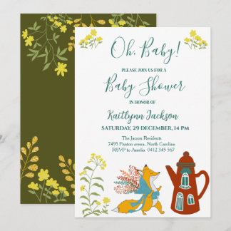 Invitation Oh, bébé Fox et Baby shower de fleurs