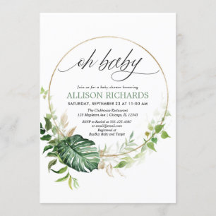 Invitation Oh bébé genre neutre vert tropical bébé or