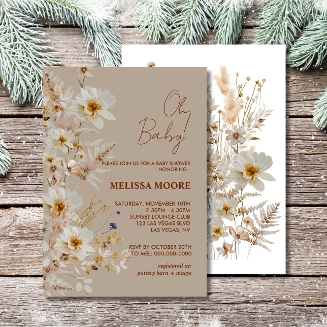 Invitation Oh bébé hiver floraison fleur sauvage rustique bab (Créateur téléchargé)