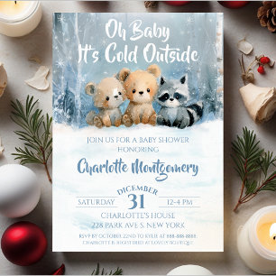 Invitation Oh Bébé il fait froid dehors Bleu Baby Shower