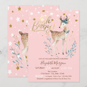 Invitation Oh Bébé mignon bébé Cerf étoiles Baby shower