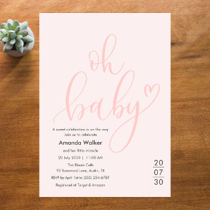 Invitation Oh Bébé ! Minimaliste Élégant Rose Script Fête de
